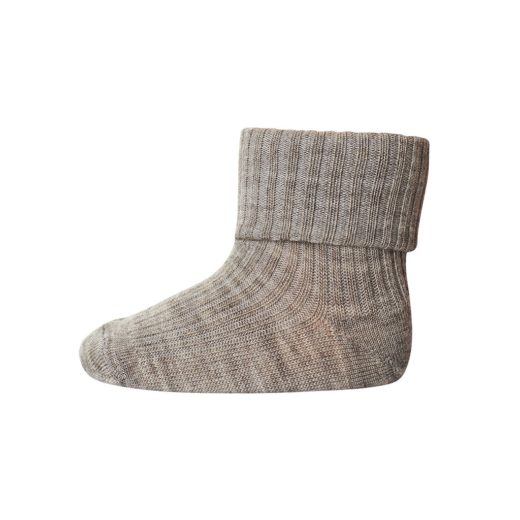 Wool Rib Baby Socks - Light Brown Melange