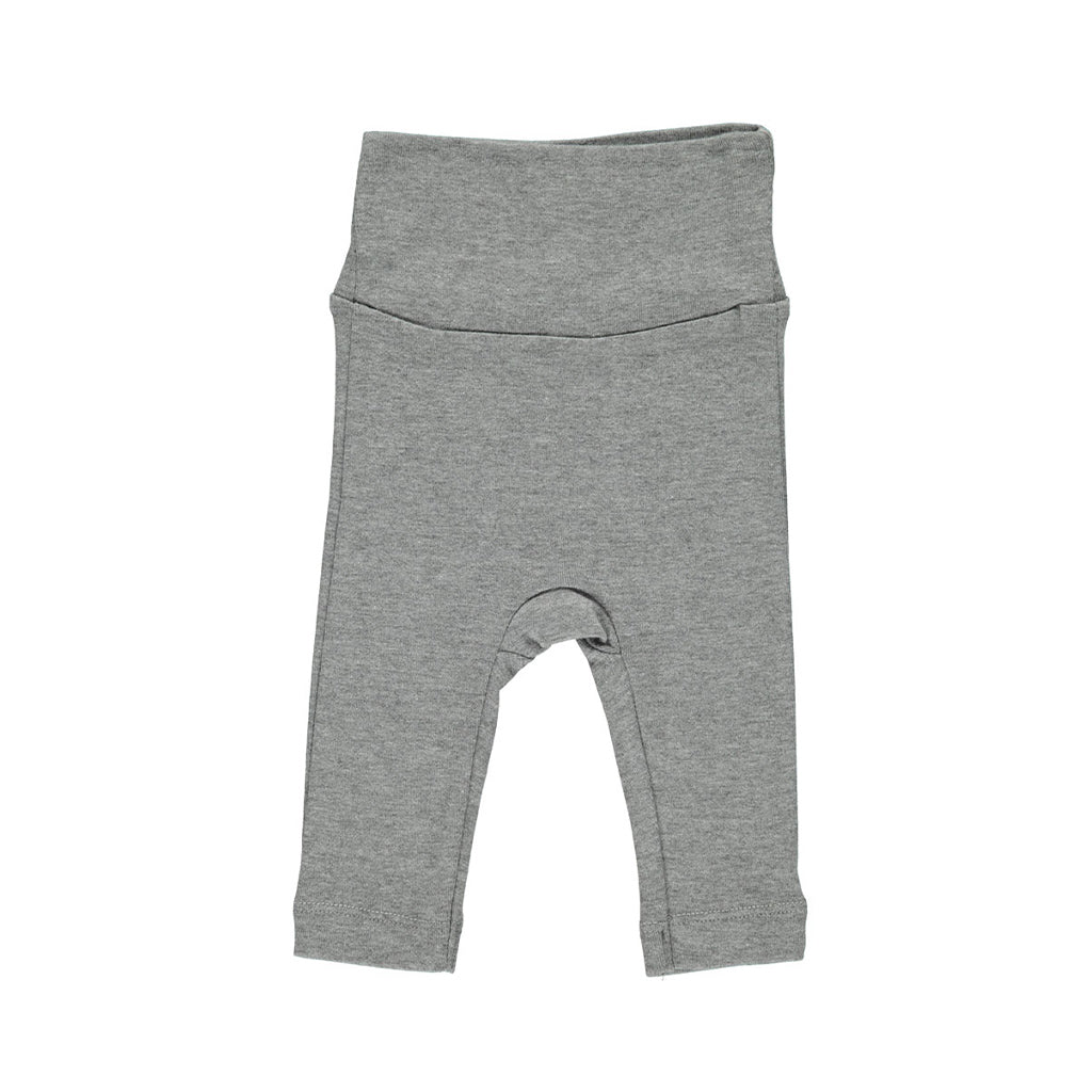 Marmar piva pant grey melange is een babybroekje in grijze jersey met extra Brede tailleband. al in maat 44 prematuur