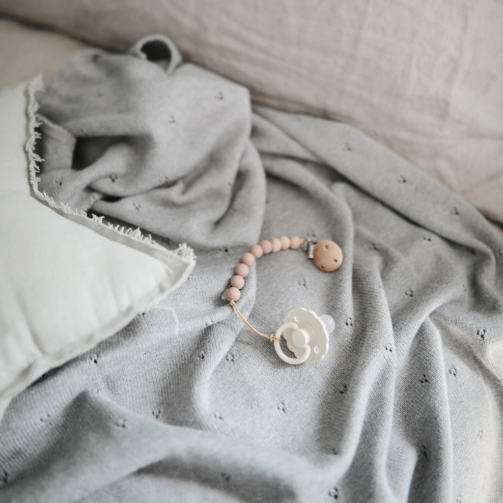 Knitted Blanket - Pointelle Grey Melange